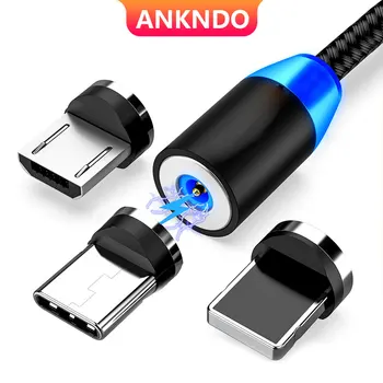 ANKNDO 자석 LED 마이크로 USB C 케이블, 고속 충전 와이어, 아이폰 샤오미 휴대폰 충전기, C타입 코드, 1m, 2m