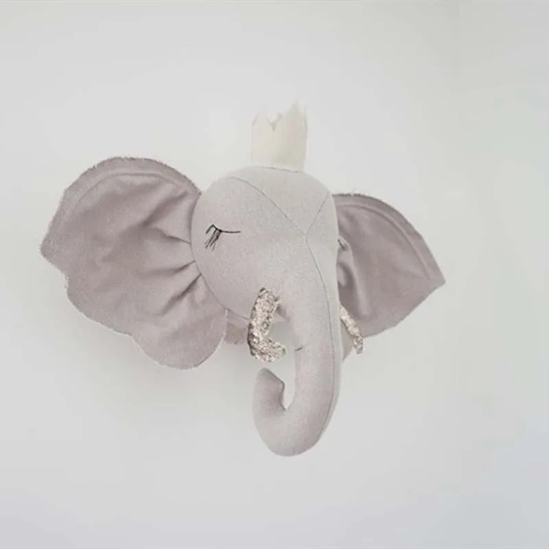 Cute Unicorn Deer Elephant Plush Toy Stuffed Dolls Animal Head Wall Mount for Kids Girl Room Decor Baby Nursery Room Decoration
