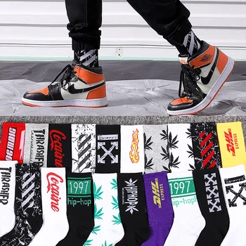

5 pairs Trendy Men Women Long Socks Korean Style Ins Street Harajuku Hip-hop Maple Leaf Student Basketball Cotton Socks Funny