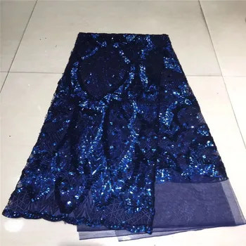 

Royal Blue Nigerian Laces Fabrics 2020 High Quality African Sequins Laces Fabric For Wedding Dress French Tulle Lace Material