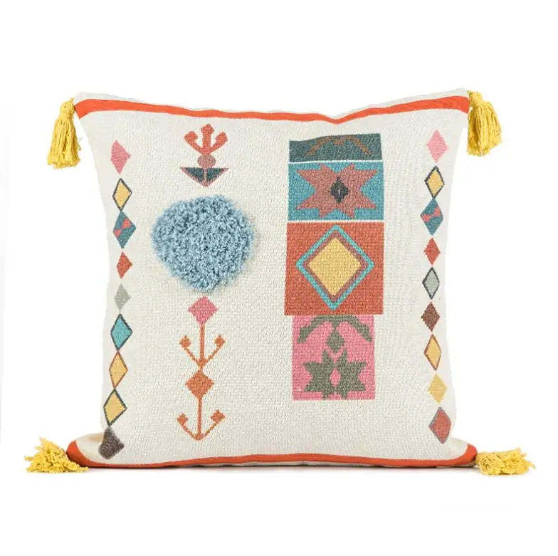 Nordic Linen Hand-Woven Pillow Cover Sofa Cushion Cotton Embroidery Tufted Pillowcase Morocco Geometry Tassel Set | Дом и сад