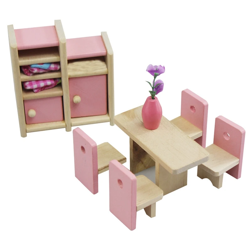 

Funny Kids Pretend Play Role Wooden Toy Dollhouse Room Dining Room Simulation Miniature Furniture Doll House Accessories