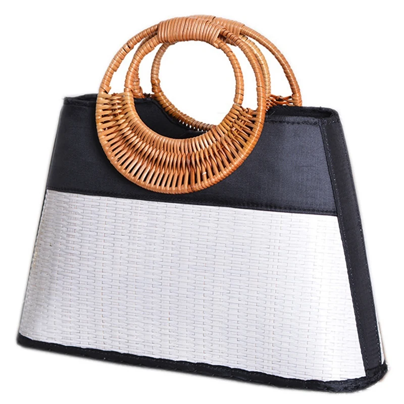 

Women Summer Handbag Female Bohemian Beach Straw Bags Vintage Designer Lady Travel Rattan Knitted Casual Tote Handmade Bag Black