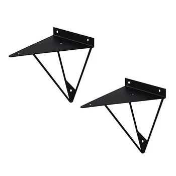 

2 Pieces Black Wall-Mounted Shelf Triple-Cornered Bracket Metal Industrial Release Support Desk Table Shelf Bracket