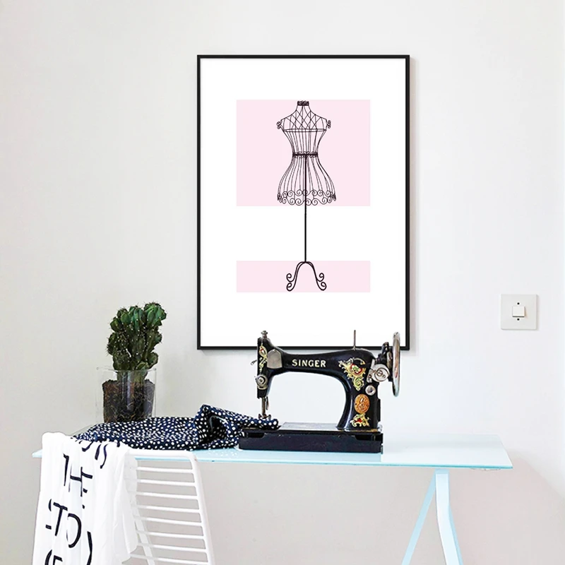 Sewing-Machine-Canvas-Painting-Poster-Craft-Room-Art-Decor-Fashion-Dress-Mannequin-Art-Prints-Handicraft-Studio
