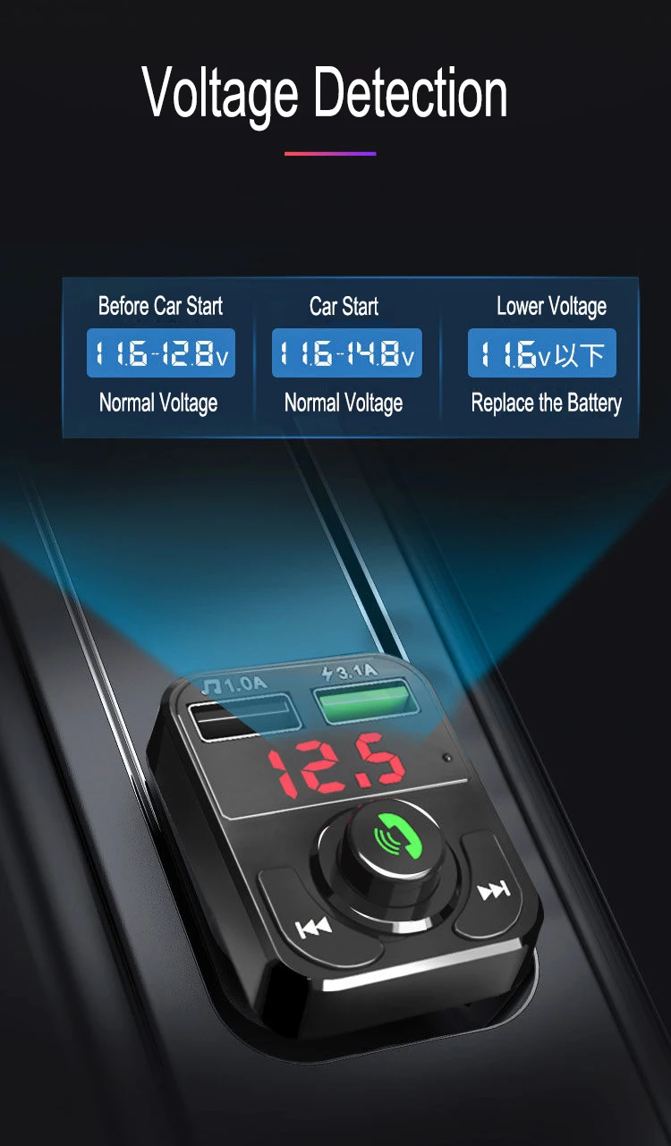 JINSERTA Bluetooth 5.0 FM Transmitter Car Handsfree Calling Dual USB Charger Support U Disk/ TF Card Mp3 Music Player