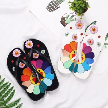 

Woman Summer Slip On Slippers Women Sun Flower Beach Sandals Female Indoor Flip Flops Ladies Platform Flat Shoes New 2020