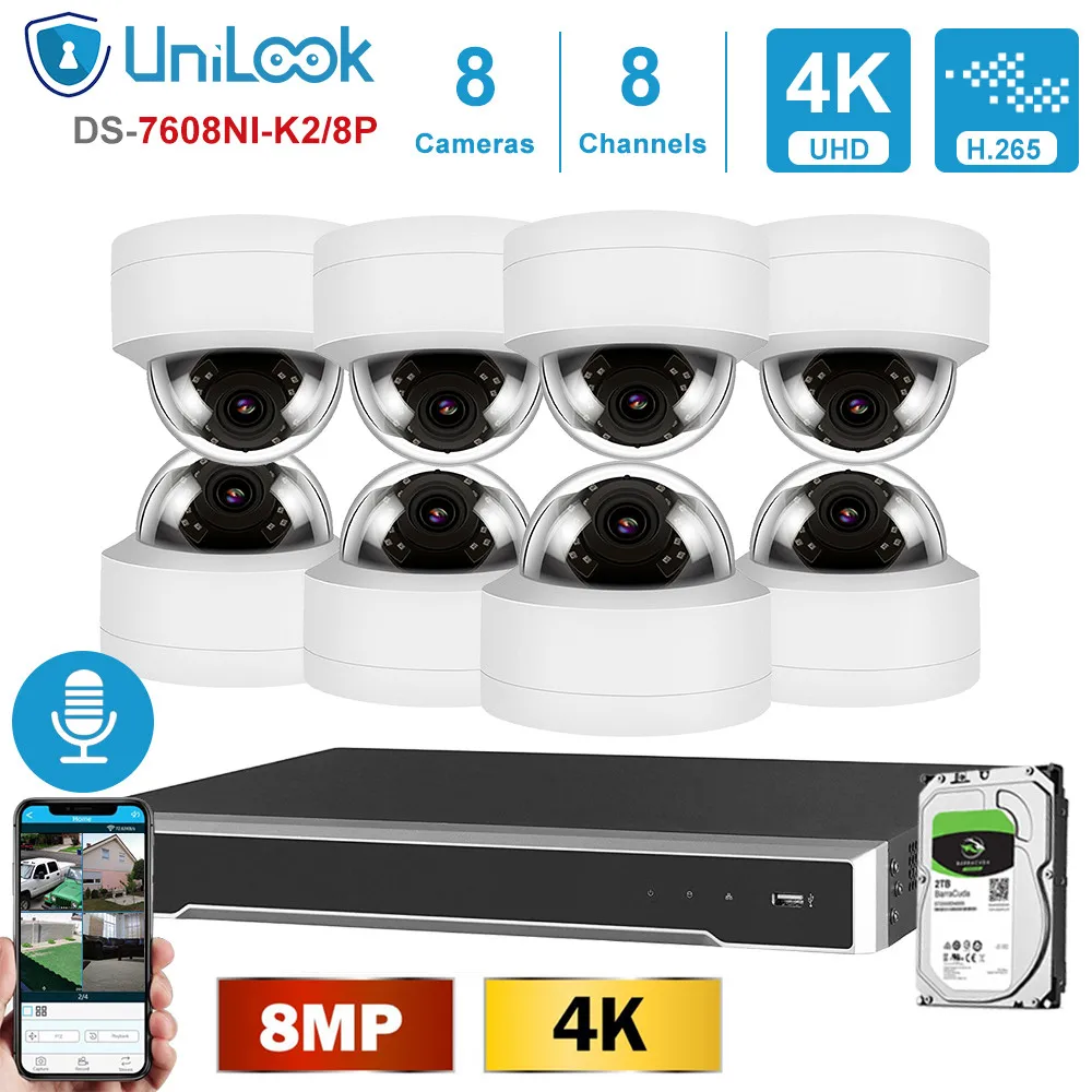 

UniLook 4K Security Systems Hikvision H.265 8CH 8MP H.265+ POE NVR Kit CCTV System IR Outdoor Audio Video 2.8mm Wide angle