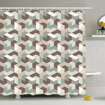 

Shower Curtain Set with Hooks 66x72 Creative Canvas Fractal Blue Page Tone Colorful Geometric Pattern Earth Abstract Textures