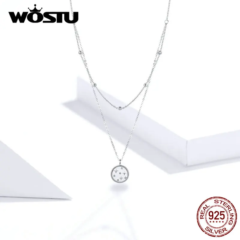 WOSTU подлинное 925 пробы Серебряное ожерелье звездная звезда Двухслойное длинное звено цепи для женщин Свадебное ювелирное ожерелье BKN365