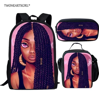 

Twoheartsgirl Afro Lady Bookbags for Teenage Girl Art African American Girls School Bag Sets Cartoon Kids Schoolbags Mochila