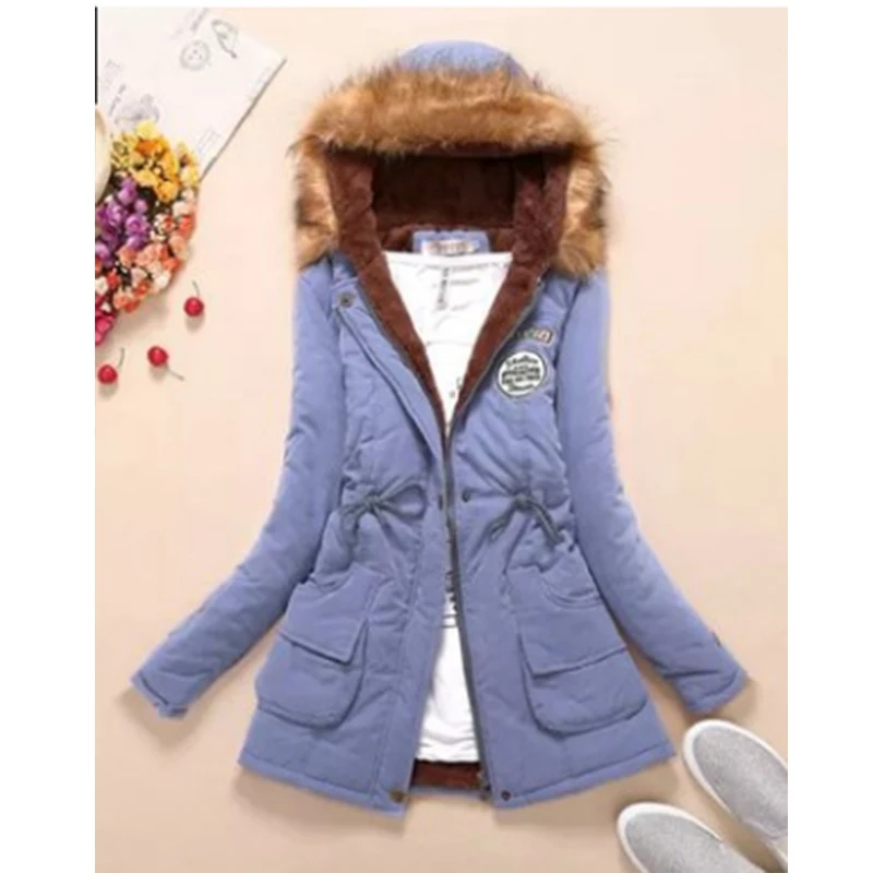 lightblue M& DE зимнее пальто женская зимняя куртка Женское пальто длинный абзац Большие размеры, S-3XL тонкая куртка Толстая теплая парка с капюшоном manteau femme - Цвет: lightblue
