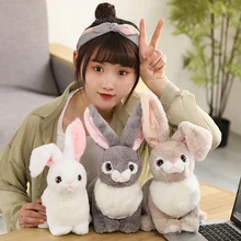

32/40cm Simulated Rabbit Doll Long Ears Standing Wild Animal Stuffed Plushie Grey Kahki White Babies Children Present