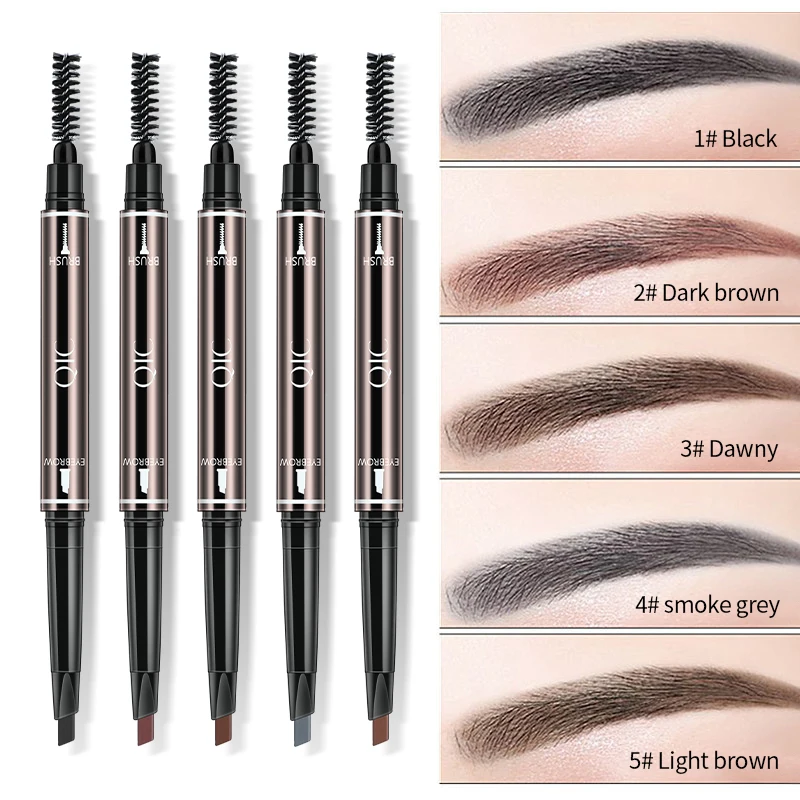 

QIC Triangle Eyebrow Pencil Double Tips Automatic Rotation Long Lasting Waterproof Eyebrow Pencil with Makeup Eye Brow Brushes