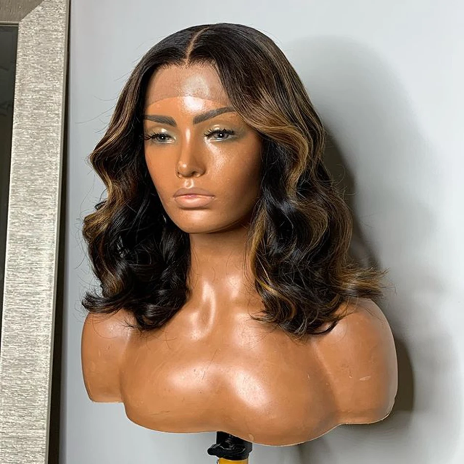 

Heighlight Blonde Color Wavy 13x6 lace Part Wig Lace Front Middle Part Peruvian Hair Wigs With Baby Hair