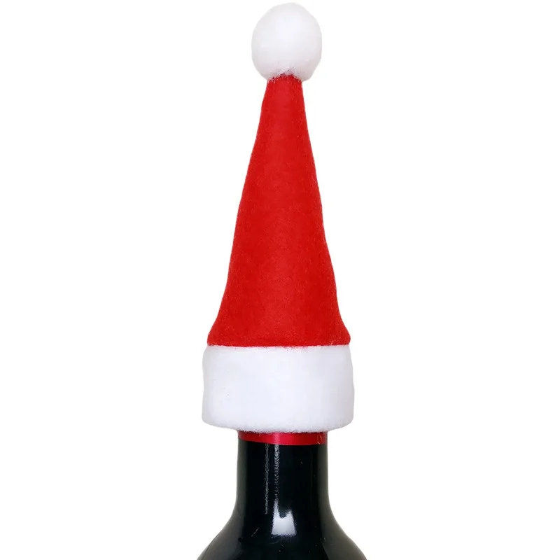 

10pcs/lot Mini Xmas Decoration Hats Red Santa Claus Hat Bottle Cap Christmas Decoration