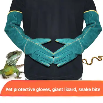 

1 Pair Anti-bite Leather Gloves Green Canvas Snakes Reptile Wild Animal Catching Protective Gloves Pet Training Accessories