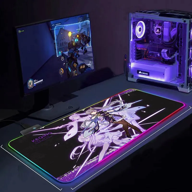 Genshin Impact Large RGB Mouse Pad xxl Gaming Mousepad LED Mause Pad Gamer Copy Mouse Carpet Big Mause Pad PC Desk Pad Mat