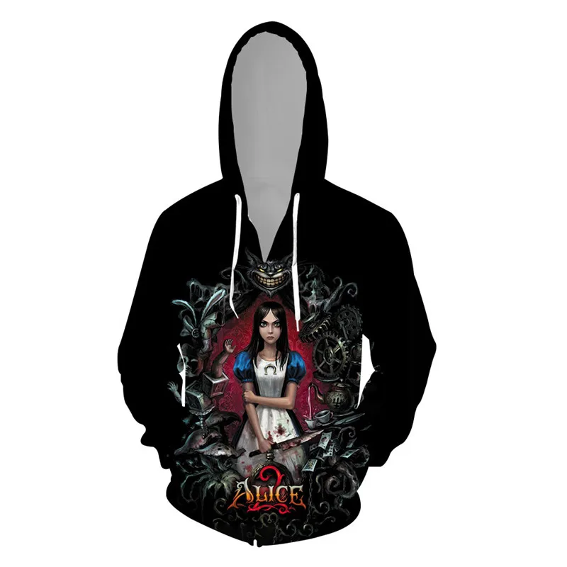 Игра Alice Madness Returns косплей костюм хип хоп 3D печать толстовки для женщин и мужчин Хэллоуин вечерние толстовки на молнии пальто куртка