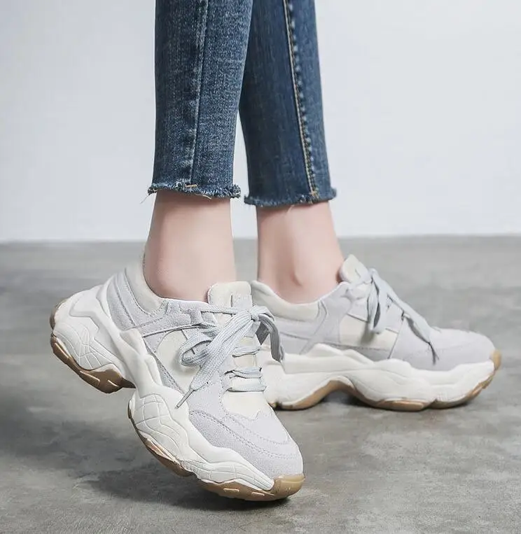 Beige Высококачественные кроссовки; женские кроссовки на платформе; женская обувь; дышащие повседневные женские кроссовки для бега; tenis feminino - Цвет: Beige