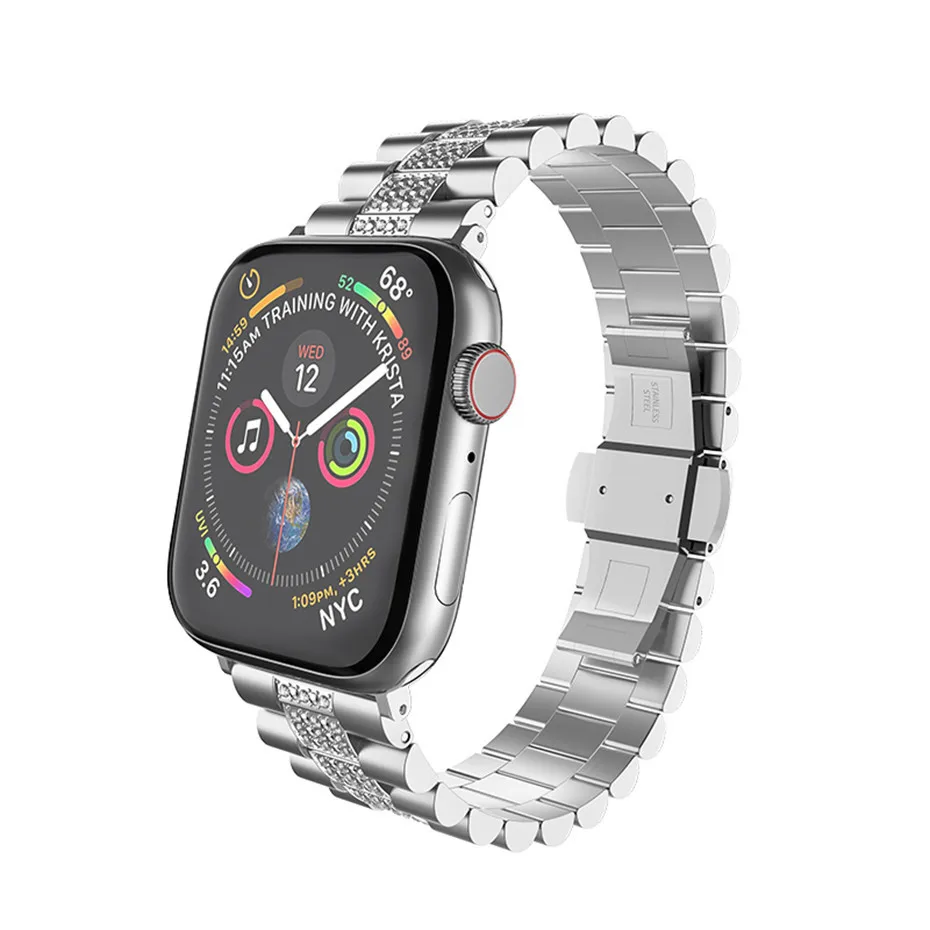 Алмазный ремешок для наручных часов Apple Watch серии 1 2 3 4 Нержавеющая сталь металлическая бабочка туфли с ремешком и пряжкой ремешок для наручных часов iWatch, 42/44 мм/38/40 мм
