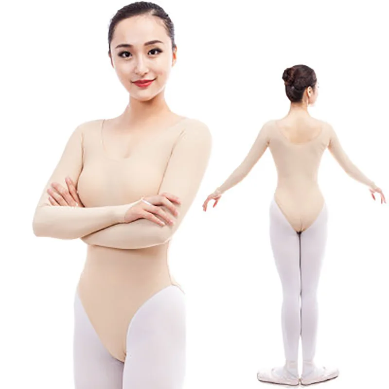 Для женщин с длинным рукавом спандекс трико телесного цвета для взрослых высокая эластичность балетные танцы гимнастика нижнее белье трико