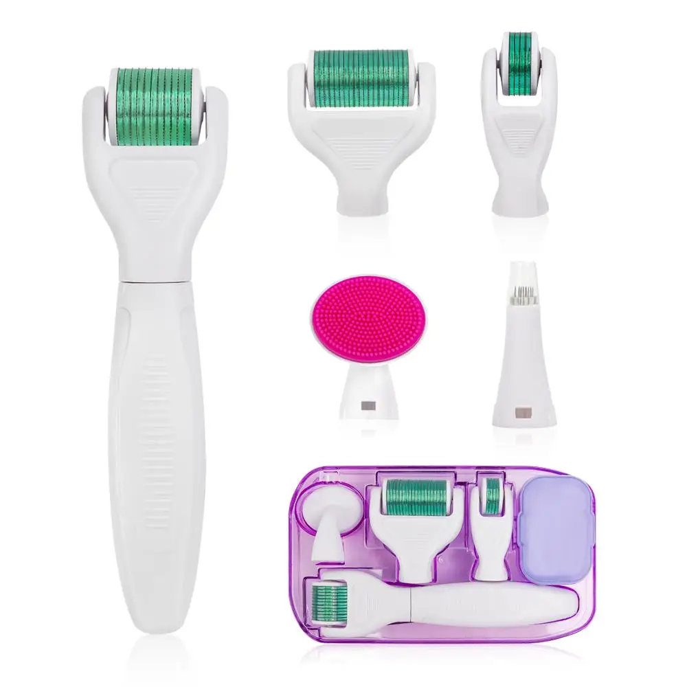 6 in 1 Microneedle Derma Roller Kit for Face and Body 300/720/1200 Titanium Dermaroller Micro Needle Facial Roller Skin Care