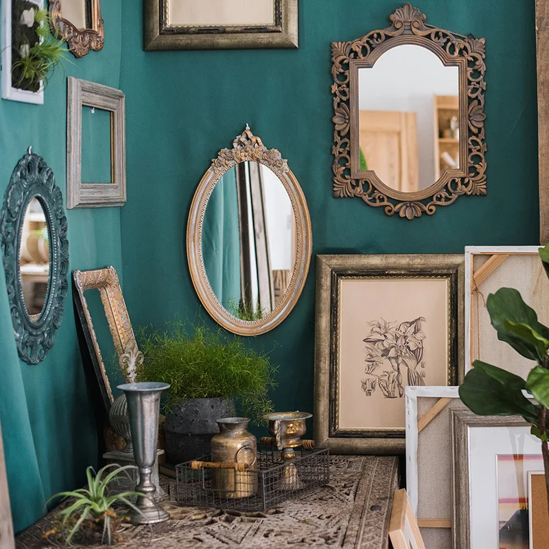 Французское классическое рельефное Настенное подвесное декоративное зеркало для гостиной настенное зеркало для спальни Резьбовая рама ретро домашний декор для подарка