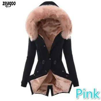 

Women Hooded Thickening Jacket Warm Down Zipper design Solid Casual Long Sleeve Winter Coat Slim Casual