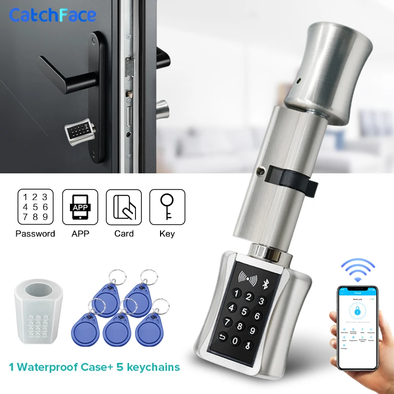 TTLock Waterproof Bluetooh Cylinder Smart Lock Remote Control Keyless Electronic Door Lock APP Wifi Digital Code RFID Card Lock best keypad door lock