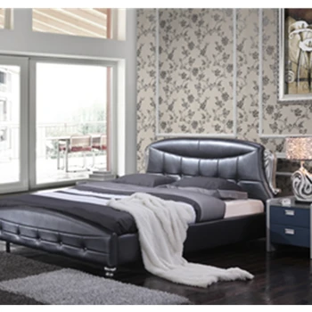 

Geunine leather King size bed and sofa solid wood furniture multi-functional bedroom set