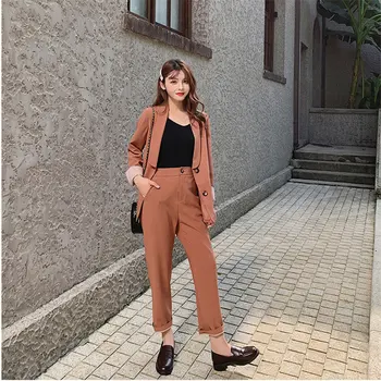 

Alien Kitty Rusty-Red Elegant Loose Office Lady Blazer+Straight Ankle-Length Pant Feminine Suits All Match Women Two Pieces Sets