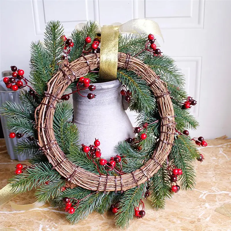 45 X 45 X 8cm Plastic Christmas Garland With Ribbon Pine Twigs Pine Cones Berries Wall Door Decoration Wreath For Hotel Home