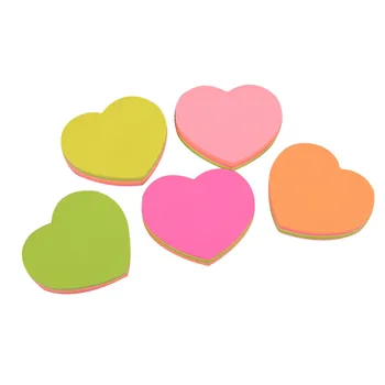 

5pcs Heart Shape Sticky Notepads Self-Stick Note Pads Memo Pad Students Stationery Note Paper for Office School