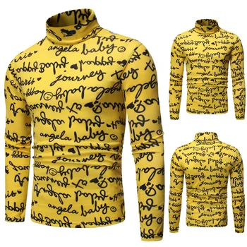 

Europe And America Code MEN'S T-shirt Hollow out 3D Christmas Lettered High Collar Long Sleeve Shirt Fashion