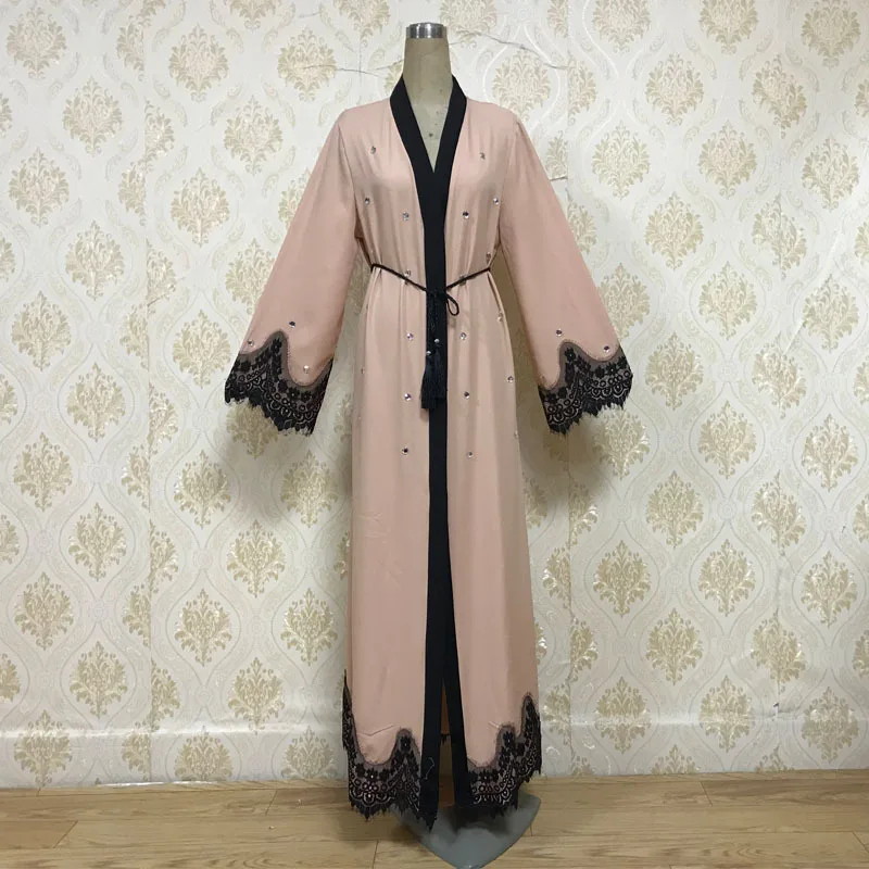 Мусульманское платье Abaya женское Элегантное Длинное со стразами на шнуровке