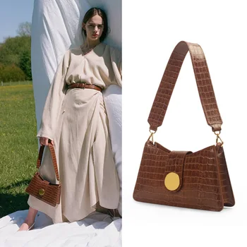 

2020 Fashion Ins Crocodile Pattern Metal Round Buckle Underarm Bags Women Shoulder Messenger Bag lady handbags 2020 new