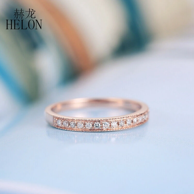 HELON Solid 14k розовое золото AU585 Moissanite кольцо для женщин лаборатория Выращенный круглый вырез великолепные алмазные свадебные украшения для помолвки