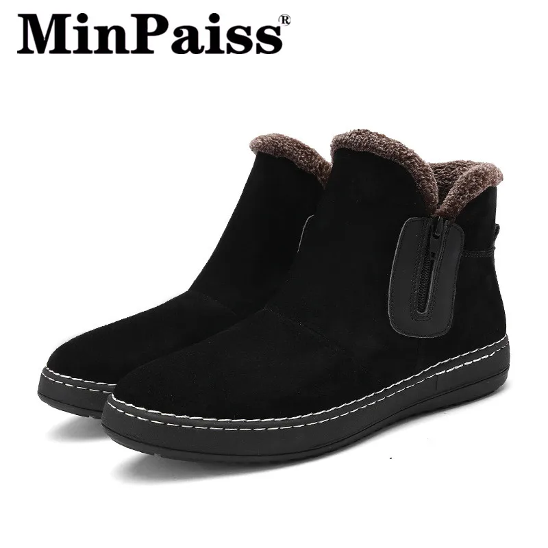 

Winter Men's Plush And Thickened Leather Snow Boots, Leather Pig Skin Cotton Boots, British Men's Boots, Men's Shoes