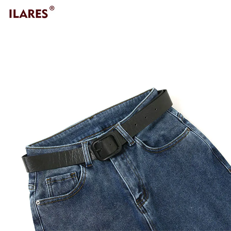 ILARES/черные широкие джинсы с поясом, винтажные женские синие теплые джинсы с высокой талией, женские джинсы Гарун