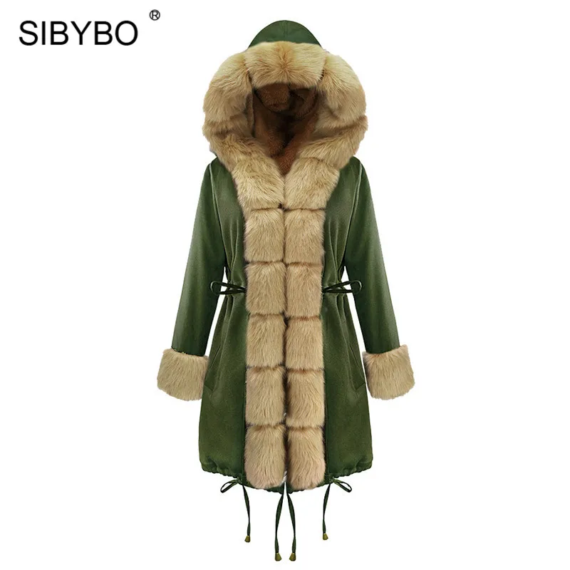 As Shown SIBYBO меховой воротник с капюшоном женская зимняя парка пальто модное плотное хлопковое пальто с длинными рукавами женские карманы теплые длинные женские топы - Цвет: As Shown