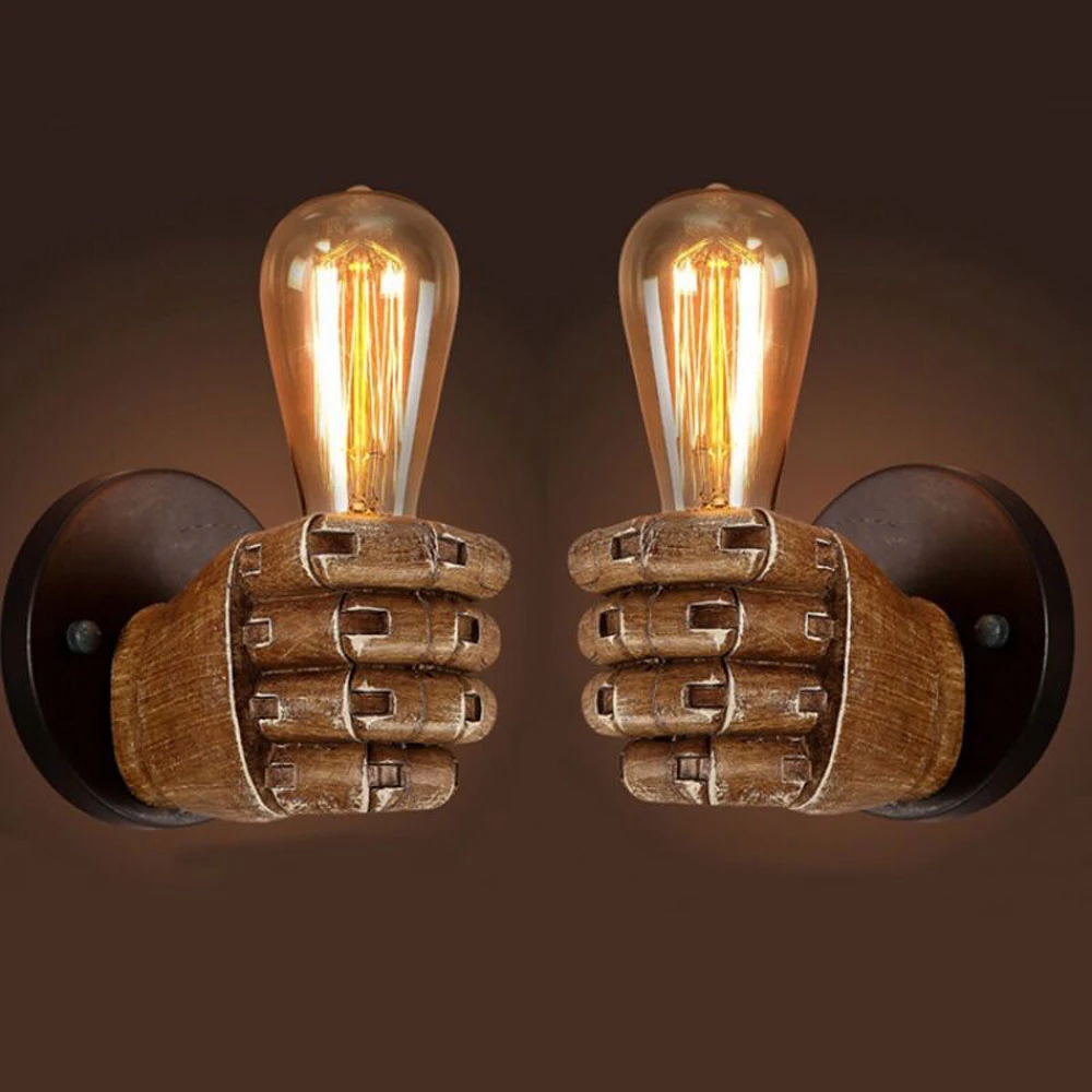 led wall lights indoor Retro Resin Fist Wall Lamp Bulb Sconces Fixture Home Resin Lighted Crafts Left Hand Right Hand Lamp Indoor Restaurant Decoration wall mounted lights