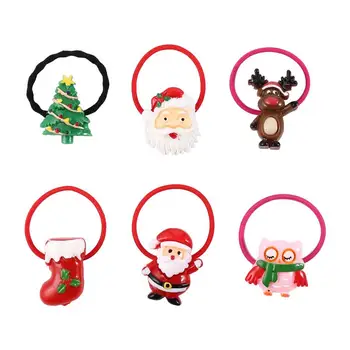 

6pcs Christmas Ties Rope Elastic Christmas Hair Ring Rubber Band Ponytail Holder for Girls