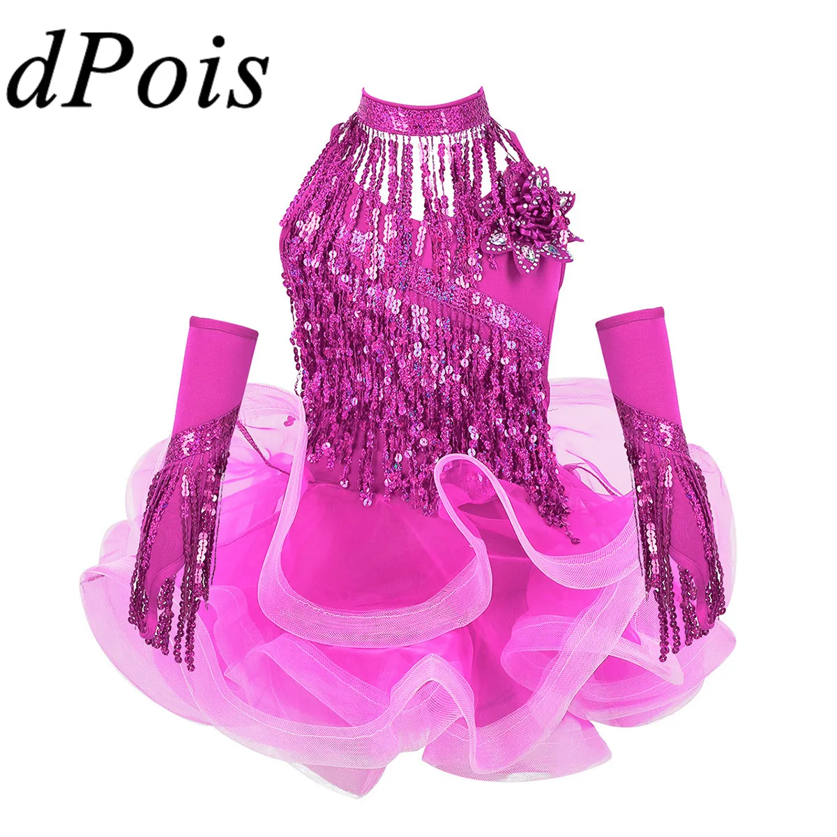 Дети Девушки Блестящий латинский балет Румба Самба бальный танец костюм платье