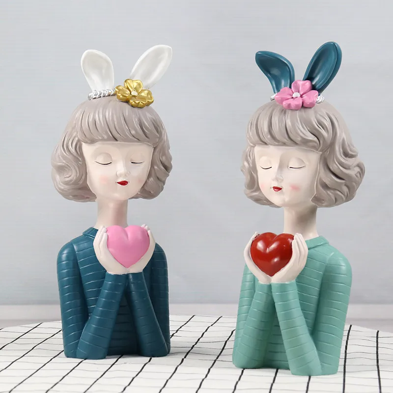 

Modern Resin Bunny Girl Bubble Girl Sculpture TV Cabinet Porch Home Decoration Accessories for Friends Wedding Birthday Gifts