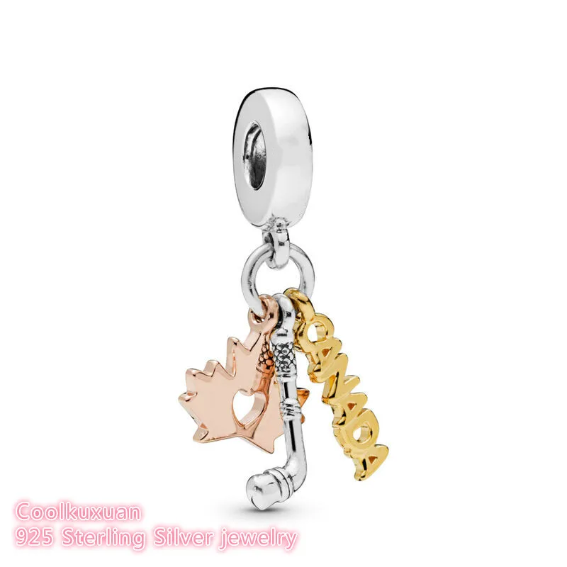

2019 Summer 100% 925 Sterling Silver Canada Dangle Charm, rose gold beads Fits Original Pandora bracelets Jewelry Making
