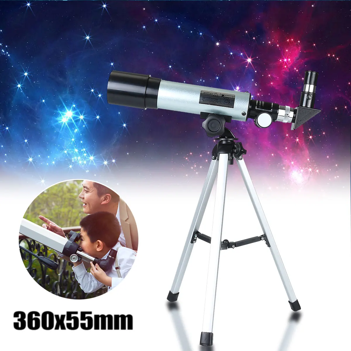 Astronômico de Acampamento Monocular com Tripé Telescópio Portátil Espaço Spotting Escopo Monocular 360x50mm F36050m
