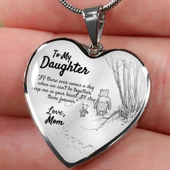 

Kawaii Cartoon Bear Mom and Baby Heart Necklace Gold Silver Plated To My Daughter Necklaces For Girls Kids Birthday Gifts