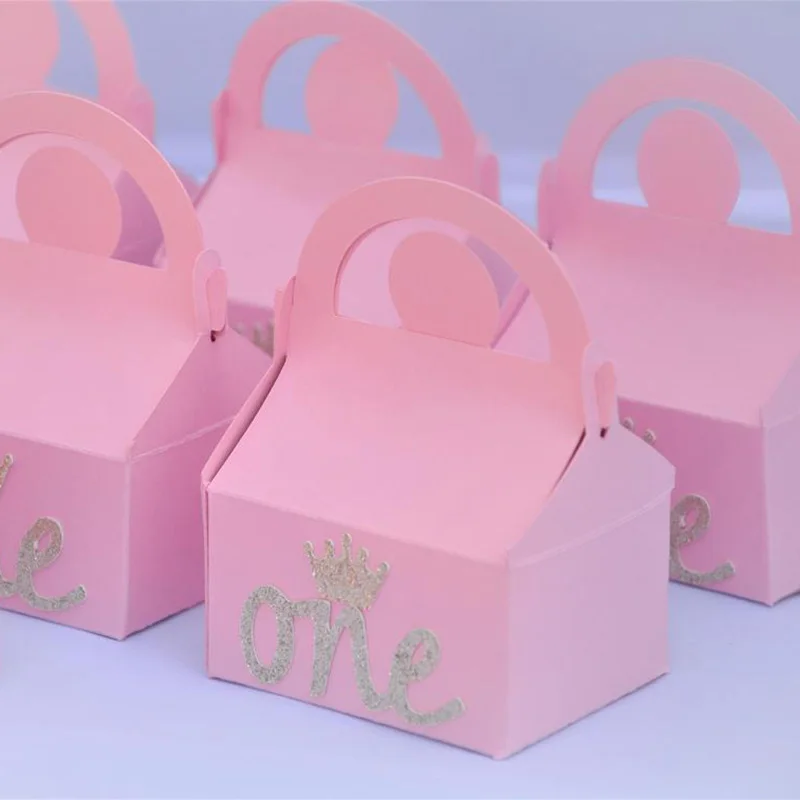 50pcs Pink chocolate cake candy gift boxes sweet Princess Girl first 1st 1 one year old Birthday party table Decoration Supplies | Дом и сад