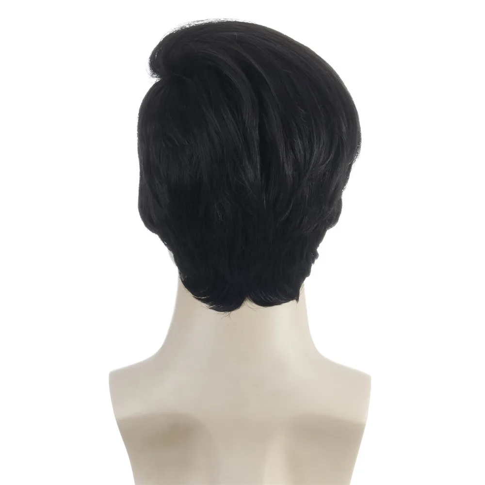 Resistente ao Calor Peruca de Fibra com Estrondo para Homens Peruca Curta Natureza Preto Sintética Ondulado Uso Diário Festa Olhando 7 Peruca sintética